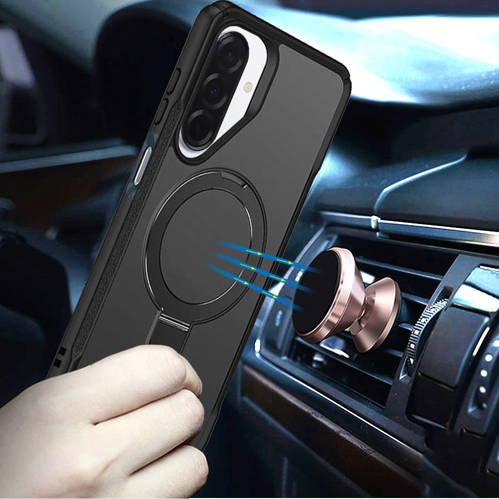 For Samsung Galaxy S26+ / S26 Plus Matte Finish Magnetic Ring Hybrid Protective Invisible Kickstand Magsafe Compatible Case Cover Black