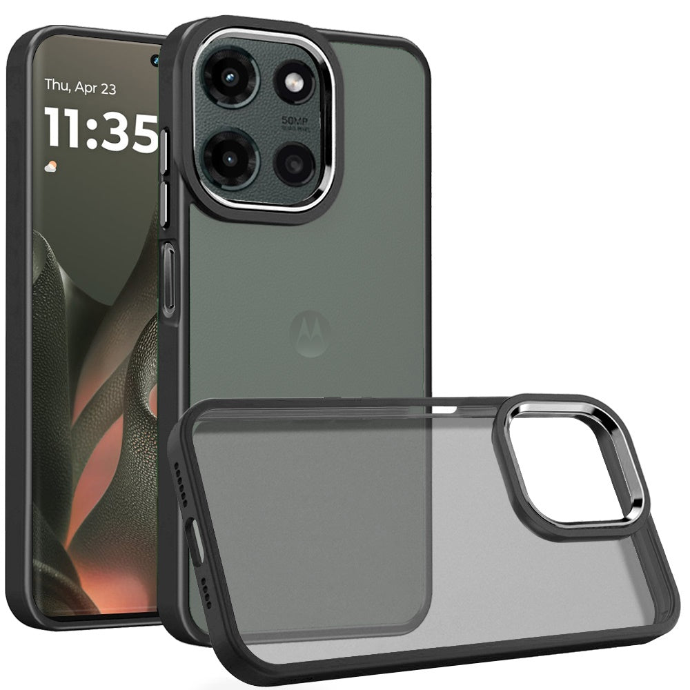 Phone Case for Motorola Edge (2025) Polished Acrylic Hybrid TPU Slim Shockproof Metal Button Thick Durable Grip Camera Protection Anti-Scratch Cover Black