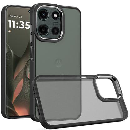 Phone Case for Motorola Edge (2025) Polished Acrylic Hybrid TPU Slim Shockproof Metal Button Thick Durable Grip Camera Protection Anti-Scratch Cover Black