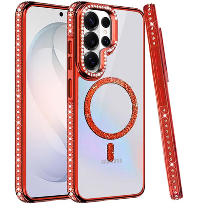 Phone Case for Samsung Galaxy S26 Ultra Luxury Diamond Bling Edged Magnetic Glitter Shockproof Hybrid with Camera Kickstand Durable Grip Cover