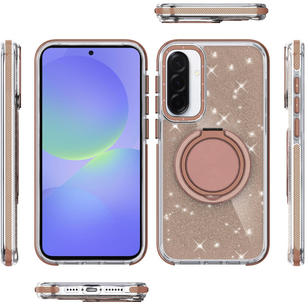 For Samsung Galaxy A37 Slim Bling Glitter Sparkly Shimmer Hybrid with Magnetic Ring and 360° Rotational Stand [Compatible with Magsafe] Case Cover