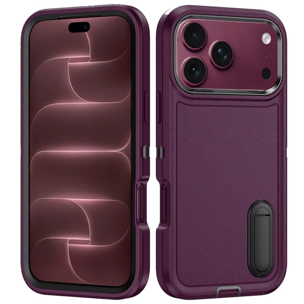 Phone Case for Apple iPhone 18 Pro/ iPhone 17 Pro 3in1 Tough Rugged Kickstand Shockproof Armor Grip Heavy Duty Drop Resistant Protective Hybrid Cover Purple