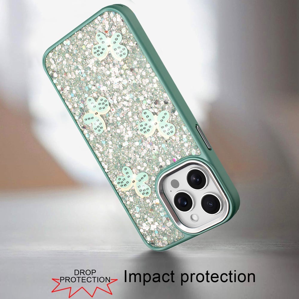 For iPhone 14 Pro Max (6.7") Cute Butterfly Crystal Diamond Glitter Case Sparkle Bling Frame Metallic Edges, Shimmer TPU Hybrid Case Cover
