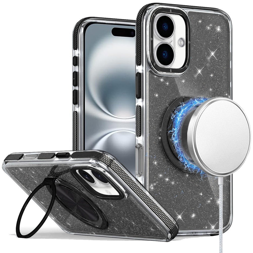 For Samsung Galaxy A37 Slim Bling Glitter Sparkly Shimmer Hybrid with Magnetic Ring and 360° Rotational Stand [Compatible with Magsafe] Case Cover