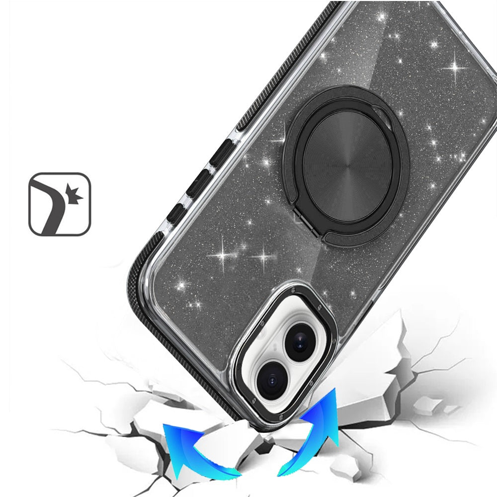 For Samsung Galaxy S26 Slim Bling Glitter Sparkly Shimmer Hybrid with Magnetic Ring and 360° Rotational Stand [Compatible with Magsafe] Case Cover