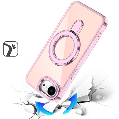 For Apple iPhone 16e Chrome Hybrid with Rotating Magnetic Circle Ring Stand, Slim Shockproof Hybrid Case Cover
