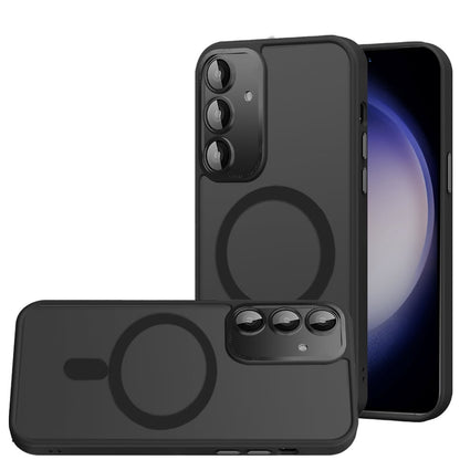 Phone Case for Samsung Galaxy S23+ Plus Shockproof Magnetic Hybrid Metal Frame Tempered Camera Glass Lens Protector Military Drop Protection Armor Cover Black