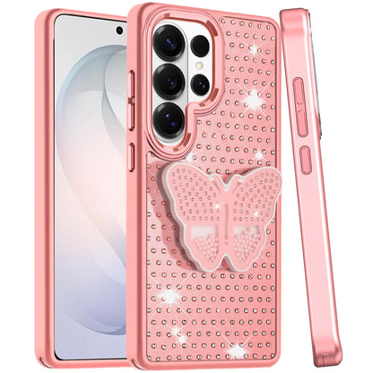 For Samsung Galaxy S26 Ultra Butterfly Moveable Grip 3D Pop Stand Full Diamond Bling Sparkling TPU Fashion Hybrid Case Cover