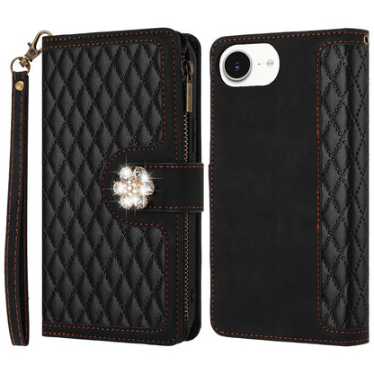 PU Leather Wallet Design Jewel Bling with Credit Card Holder Flip Folio Pouch Zipper Purse Wrist Strap