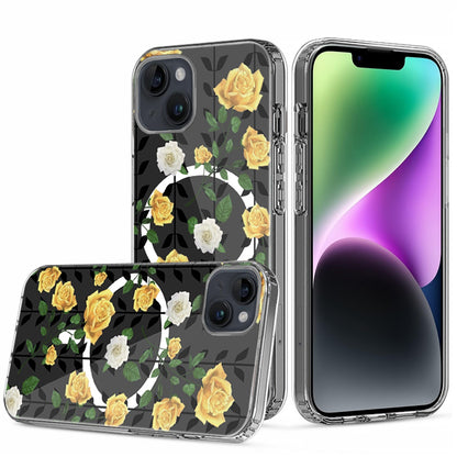 Phone Case for iPhone 14/13 Hybrid Flower Design Stylish Fashion with MagSafe Compatible, Thick Shockproof Hard PC Cover Yellow