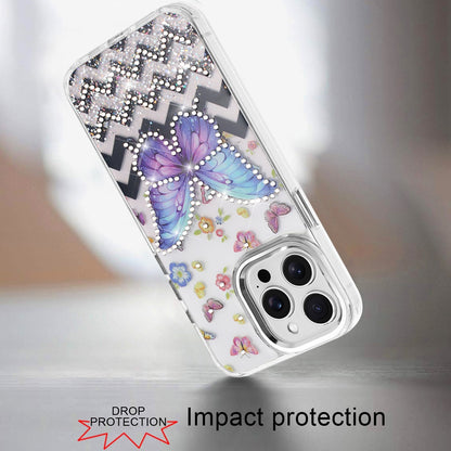 Phone Case for Apple iPhone 15 Pro Max Butterfly Resin Epoxy Diamond Bling Metal Edge Shockproof Hybrid Luxury Protective Durable Stylish Fashion Grip Cover