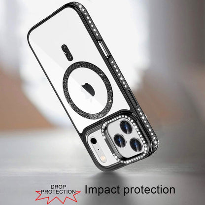 Phone Case for Apple iPhone 17 Pro Max Luxury Diamond Bling Edged Magnetic Glitter Shockproof Hybrid with Camera Kickstand Durable Grip Cover