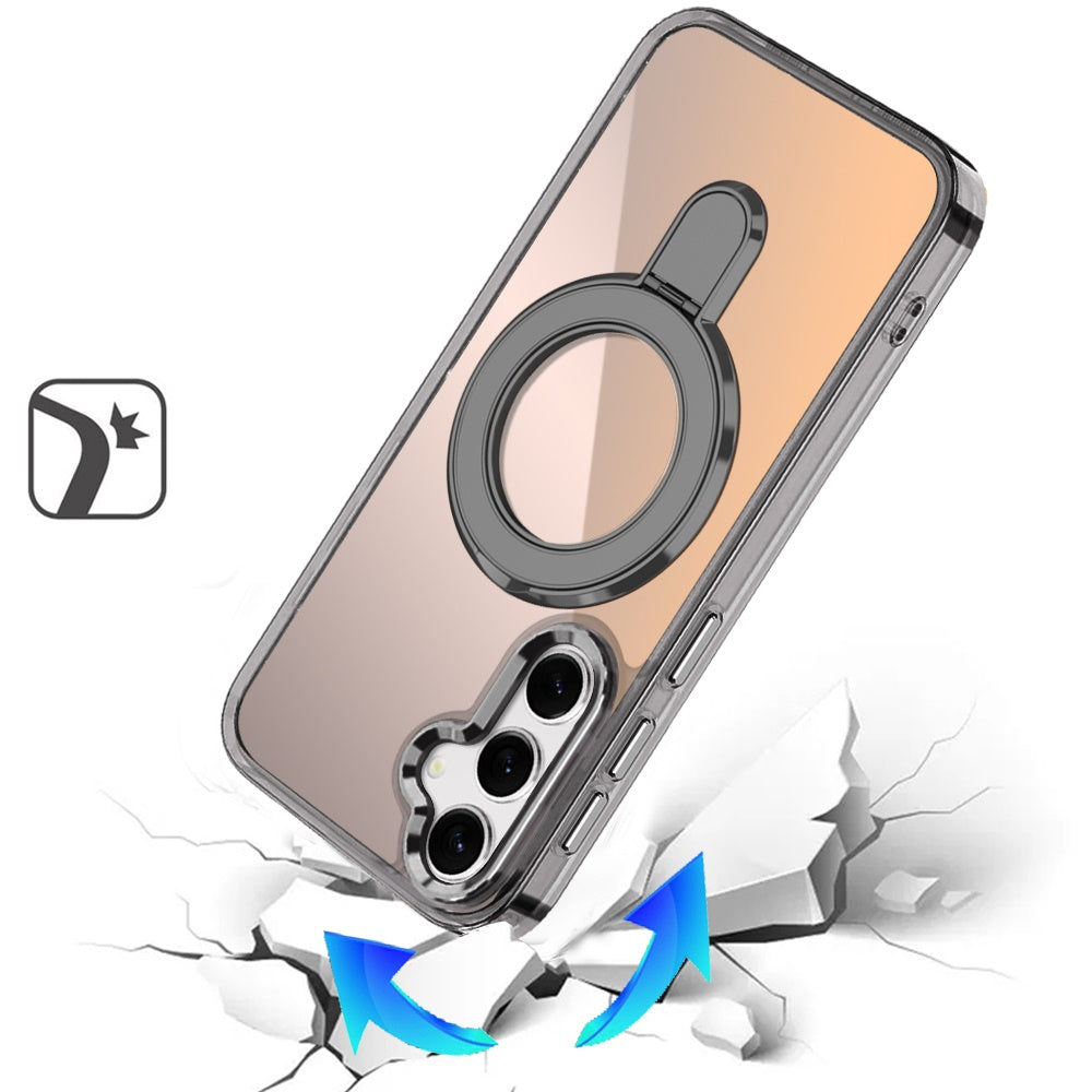 For Samsung Galaxy S26 Chrome Hybrid with Rotating Magnetic Circle Ring Stand, Slim Shockproof Hybrid Case Cover