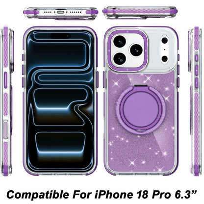Phone Case for Apple iPhone 18 Pro Magnetic Hybrid 360 Rotating Ring Kickstand Tough Hard PC Soft TPU Glitz Shimmer Glitter Shock Absorbing Cover