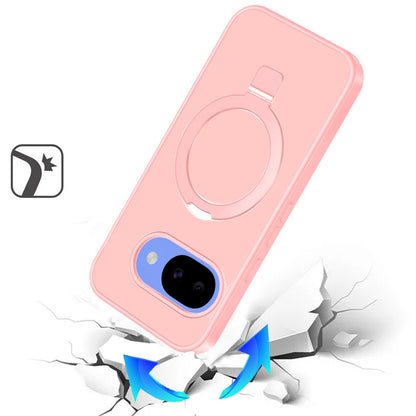 Phone Case for Google Pixel 10A Magnetic Ring Stand Full Rotation Matte Shockproof Grip Anti Slip Durable Camera Protection Hybrid Cover Light Pink