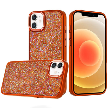Phone Case for Apple iPhone 12 /12 Pro Crystal Glass Bling Diamond Metallic Edge Shockproof Durable Protective Clear Hybrid Stylish Premium Design Cover Cosmic Orange