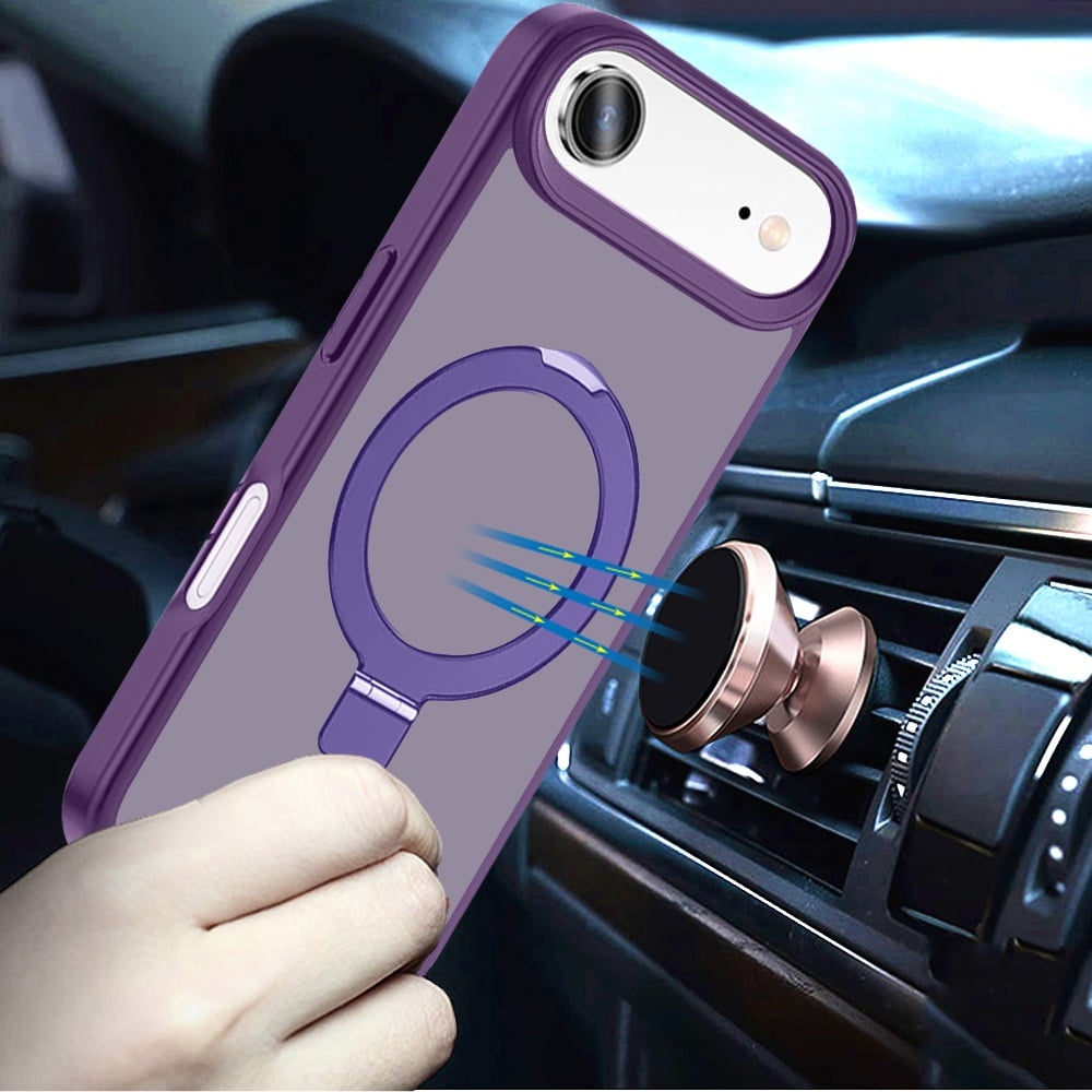 For Apple iPhone 17 Air (6.6") Magnetic Circle Back with Ring Stand Full Rotation Matte Hybrid Shockproof Case Cover