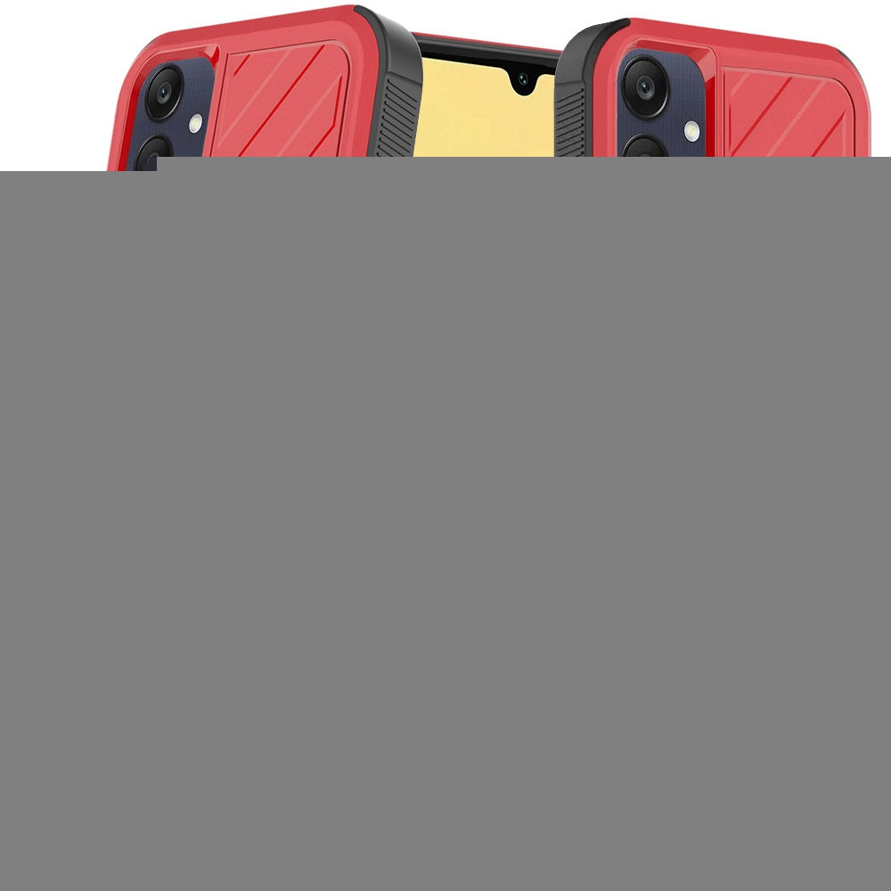 For Samsung Galaxy A15 5G Premium Hybrid Rugged lined Shockproof Textured 2-in-1 Non-Slip Hard PC & TPU Non Slip Tough Case Cover Red+Black