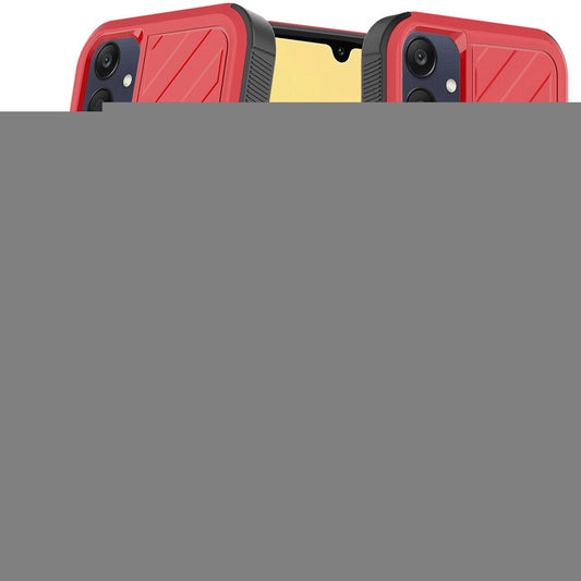 For Samsung Galaxy A15 5G Premium Hybrid Rugged lined Shockproof Textured 2-in-1 Non-Slip Hard PC & TPU Non Slip Tough Case Cover Red+Black