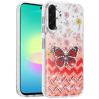 Phone Case for Samsung Galaxy A27 Butterfly Resin Epoxy Diamond Bling Metal Edge Shockproof Hybrid Luxury Protective Durable Stylish Fashion Grip Cover