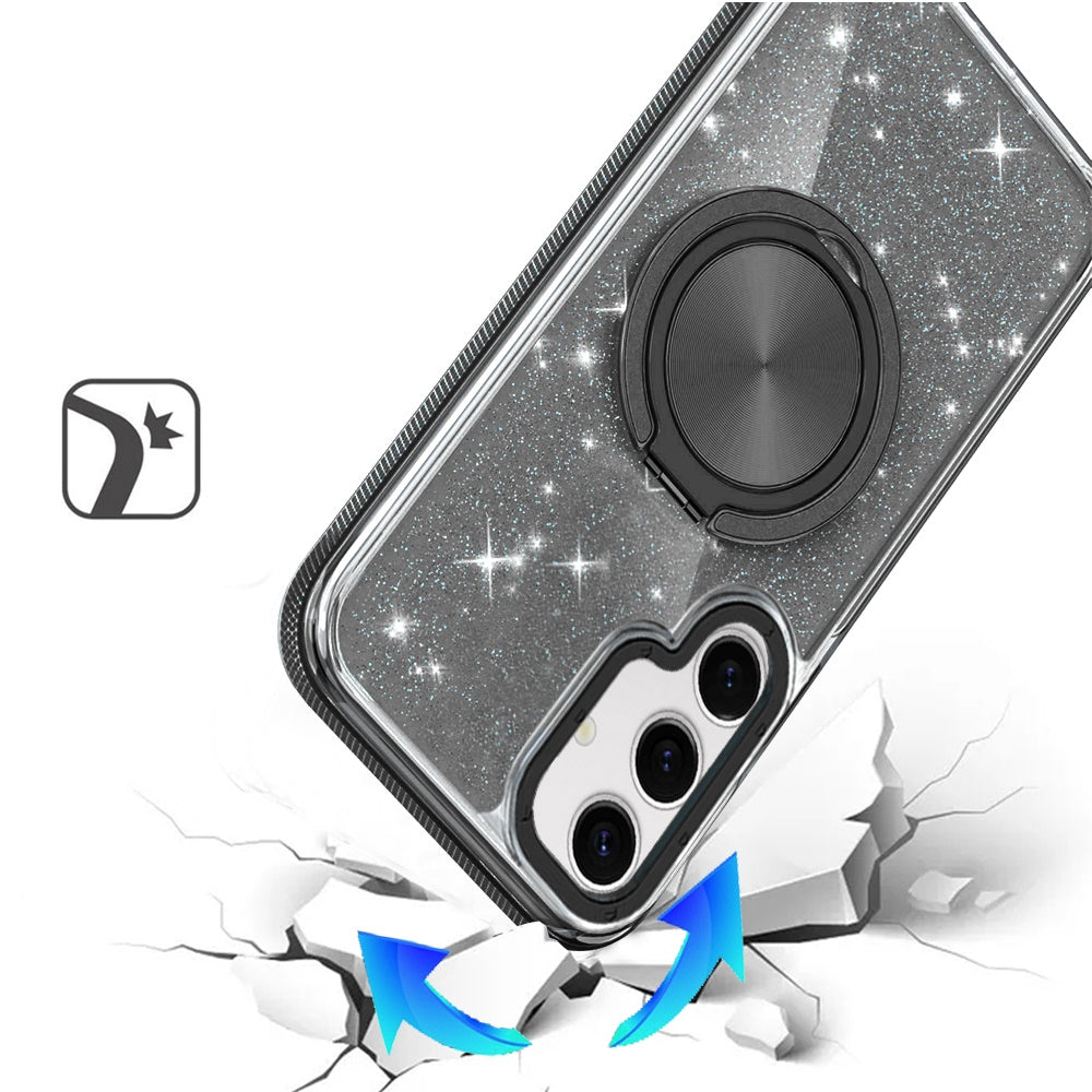 For Samsung Galaxy S26 Slim Bling Glitter Sparkly Shimmer Hybrid with Magnetic Ring and 360° Rotational Stand [Compatible with Magsafe] Case Cover