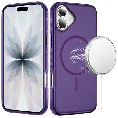For Apple iPhone 17 (6.3") Thick Carbon Design Magnetic Hybrid Drop Protection with Metallic Buttons & MagSafe Compatible Case Cover Purple