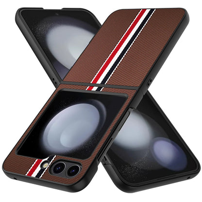 For Samsung Galaxy Z Flip 7 Velvet Fabric PU Vegan Leather, Premium Flip Design, Slim Snap-On Hard PC + TPU Case Cover Brown