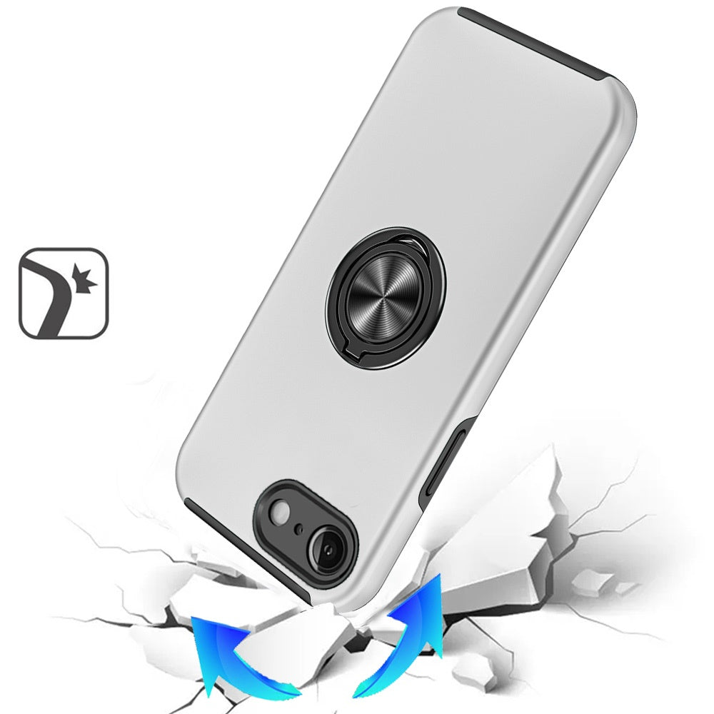 For Apple iPhone 16e Hybrid 360 Degree Rotatable Metal Invisible Ring Stand Holder Slim Fit Magnetic Car Mount Shockproof Case Cover