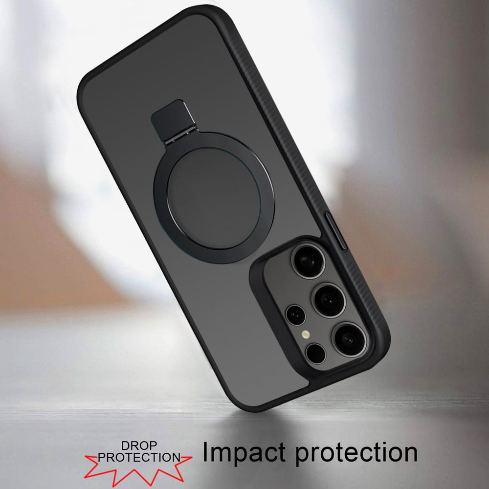 For Samsung Galaxy S25 Ultra Magnetic Circle Kickstand with MagSafe Compatibility, Matte Skin, Rugged Bumper, and Ring Holder Case Cover