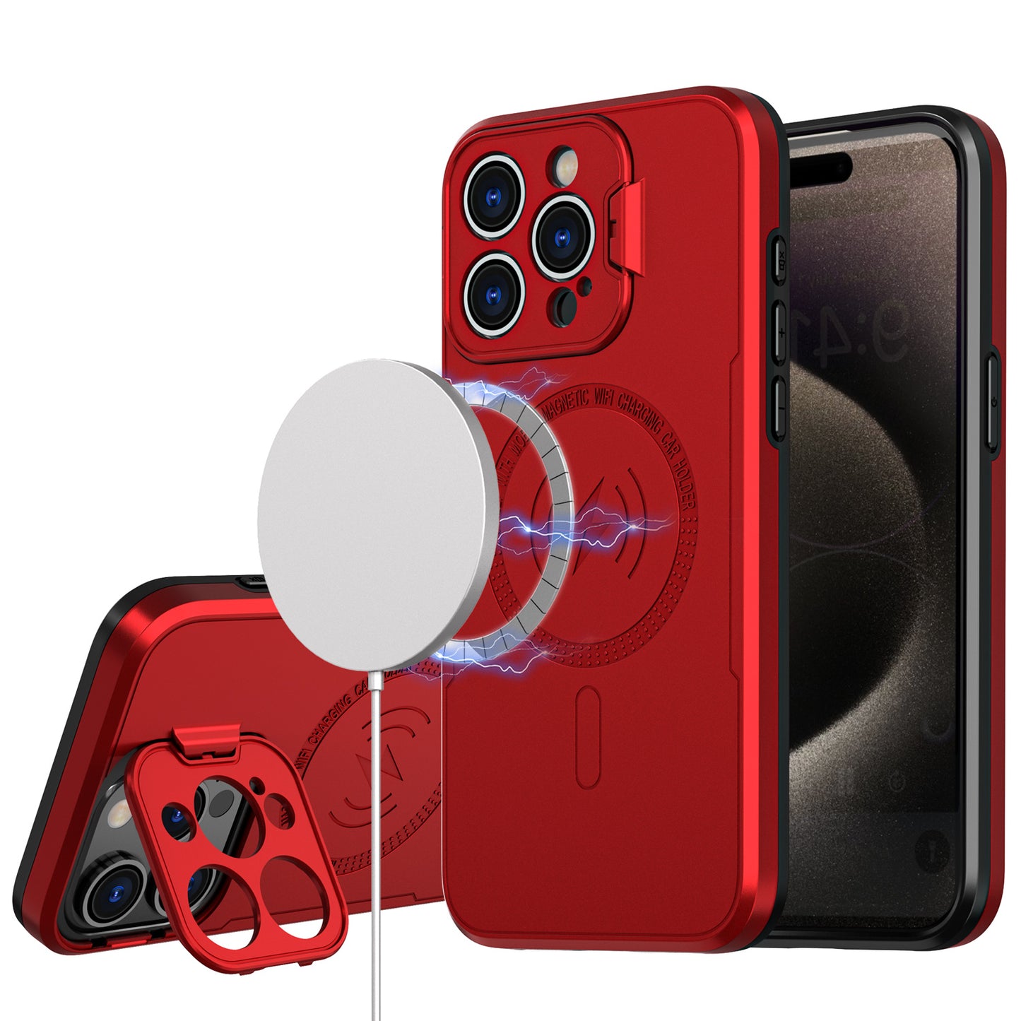 For Apple iPhone 16 Pro (6.3") Foldable Kickstand Camera Protector 2in1 Hybrid MagSafe Compatible Bumper Magnetic Case Cover