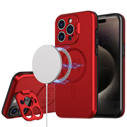 For Apple iPhone 16 Pro (6.3") Foldable Kickstand Camera Protector 2in1 Hybrid MagSafe Compatible Bumper Magnetic Case Cover