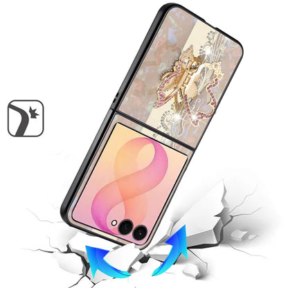 Phone Case for Samsung Galaxy Z Flip 8 Diamond 3D Fashion Floral Glitter Engraved Luxury Bling Hybrid Shockproof Chrome Edge Protective Grip Cover