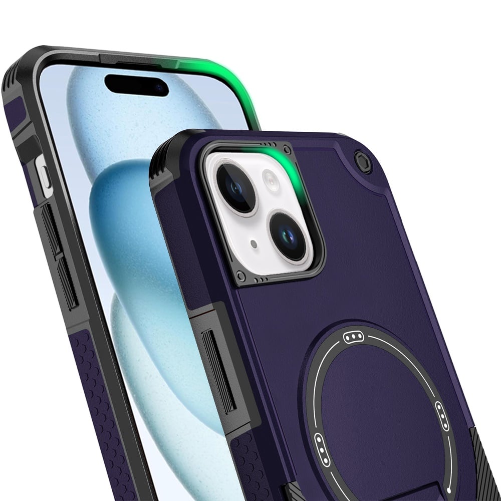 Phone Case for iPhone 15 Plus Magnetic Kickstand Rugged Shockproof Armor Grip Anti Slip Heavy Duty Protective Matte Stand Hybrid Cover Purple
