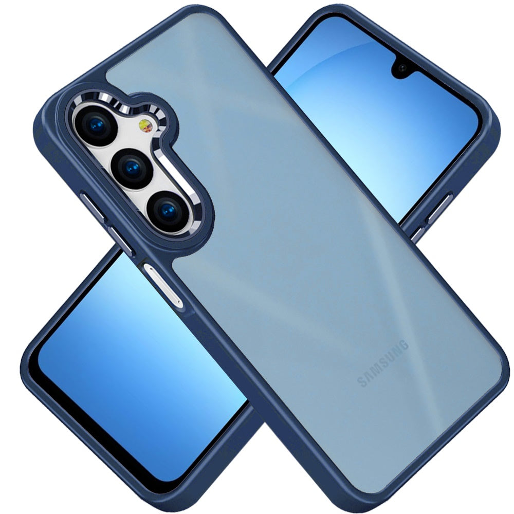 For Samsung Galaxy S25 Fan Edition /Galaxy S25 FE Slim Fit Hybrid Transparent Thick Acrylic with Metal Buttons Frame Protective Hard PC + TPU Shockproof Case Cover Blue
