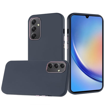 For Samsung Galaxy A15 5G Slim Classic Hybrid Around Rubber Gummy Gel Slick Hard PC Silicone TPU Chromed Button Case Cover Dark Blue
