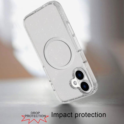 For Apple iPhone 16 Pro (6.3") Transparent Glitter Bling Sparkly Shiny Case Hybrid Magnetic Circle Compatible with MagSafe Shockproof Case Cover