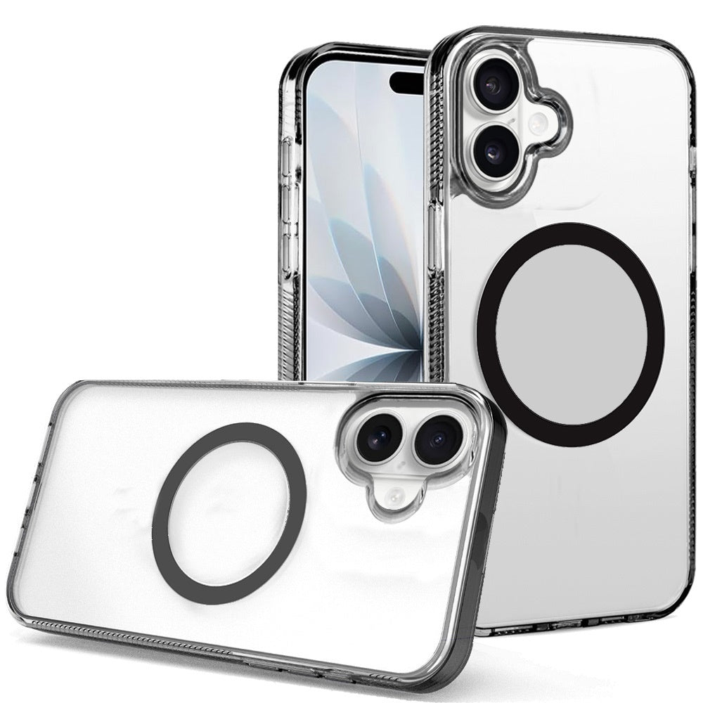 For Apple iPhone 17 Air (6.6") MagSafe Compatible Integrated Technology Clean Transparent Hybrid Armor TPU Frame Case Cover Black