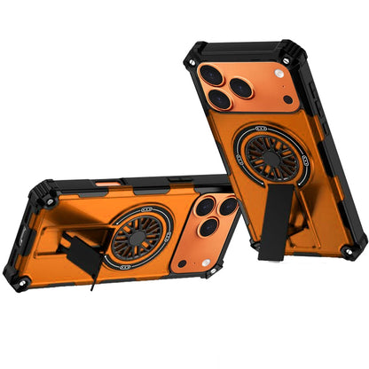 For Apple iPhone 17 Pro (6.3") Texture Design Invisible Kickstand Case, MagSafe Compatible Hybrid Shockproof Cover, Car Mount Friendly Case Cover Cosmic Orange
