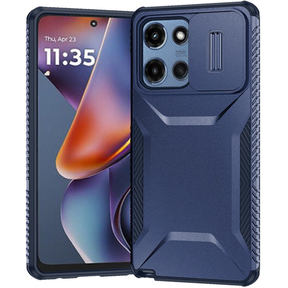 For Motorola Moto G Play 5G 2026 Slim Fit Shockproof Hybrid with Slide Camera Window Covering, Rugged Tpu Silicone Hard PC Bumper Case Cover Dark Blue