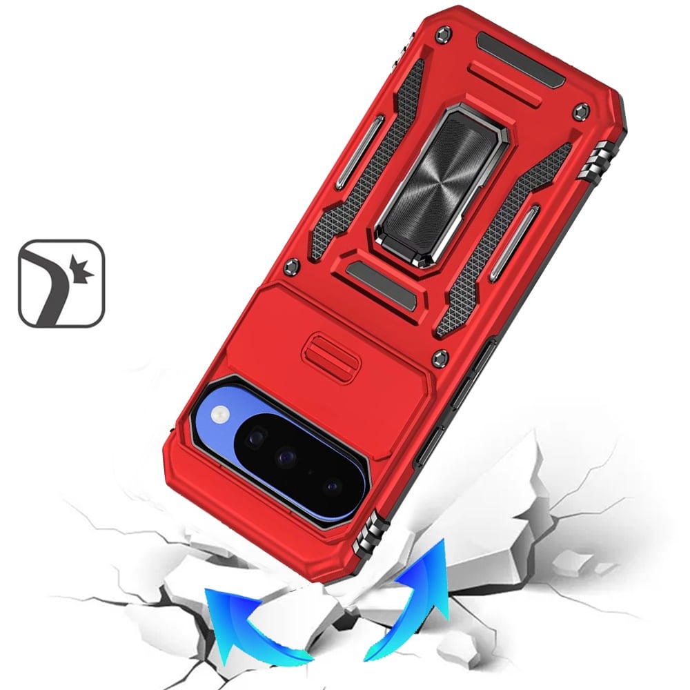 Phone Case for Google Pixel 11 / 11 Pro Tough Metal Ring Shockproof Sliding Camera Window Hybrid Armor Rugged Anti Slip Heavy Duty Grip Cover
