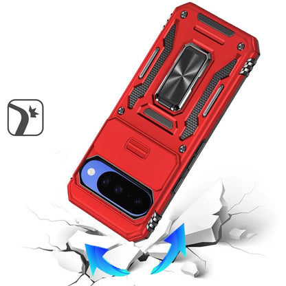 Phone Case for Google Pixel 11 / 11 Pro Tough Metal Ring Shockproof Sliding Camera Window Hybrid Armor Rugged Anti Slip Heavy Duty Grip Cover