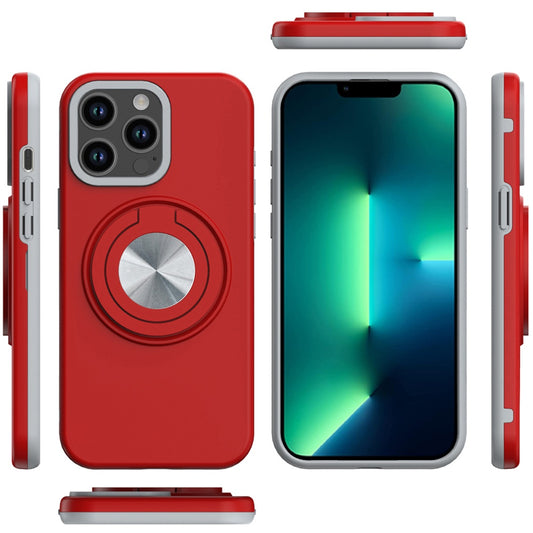 For Apple iPhone 13 Pro Metal Matte Hybrid with Invisible Rotational Ring Stand, Car Mount Friendly, Military Grade Slim Fit Sturdy Case Cover Red