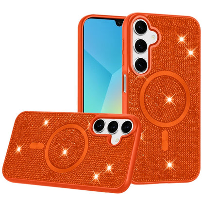 Phone Case for Samsung Galaxy A16 5G Magnetic Bling Diamond Sparkle Hybrid Shockproof Rugged Grip Durable Protection Anti-Slip Armor Design Cover Cosmic Orange