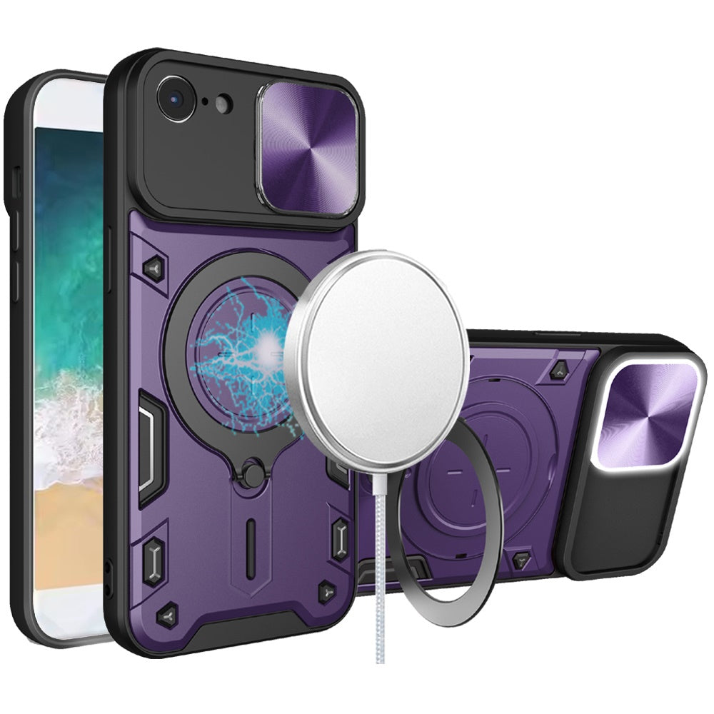 For Apple iPhone SE 4 Hybrid Magnetic 360° Ring Kickstand, MagSafe Compatible, Durable Full Camera Lens Protection Case Cover