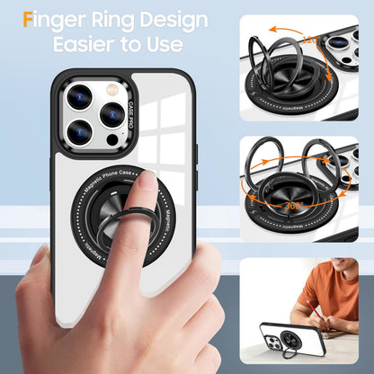 for Apple iPhone 17E /iPhone 16E Clear Transparent Back Hybrid with Rotating Ring Stand, MagSafe Compatible Shockproof Slim TPU PC Cover