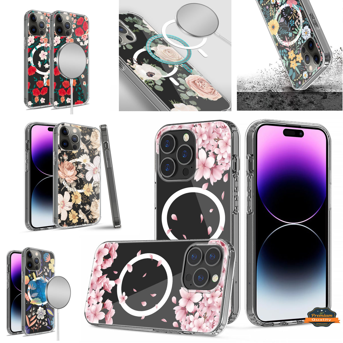 For Apple iPhone 17E /16E Hybrid Flower Design Stylish Fashion Case, MagSafe Compatible, Thick Shockproof Hard PC Case Cover
