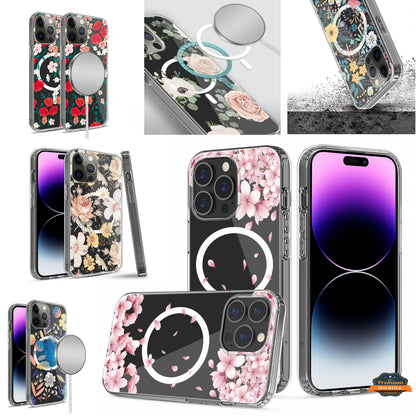 For Apple iPhone 16 Plus (6.7") Hybrid Flower Design Stylish Fashion Thick Hard MagSafe Compatible Shockproof Case Cover