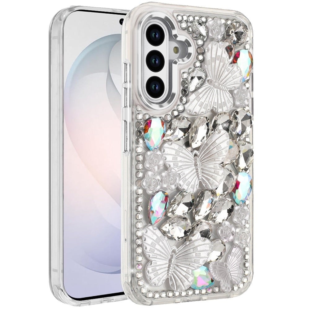 Luxury 3D Floral Butterfly Bling Rhinestone Glitter Shockproof Stylish Protective Hybrid Designer Metallic
