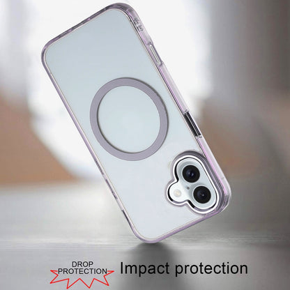 For iPhone 16 (6.1") Transparent Back Hybrid Case - Magnetic Circle, Color Frame, Metal Buttons, MagSafe Compatible Case Cover Clear