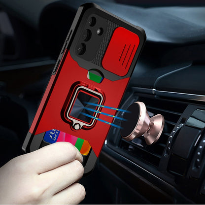 For Samsung Galaxy S26 Ultra Wallet Case with Ring Stand & Slide Camera Cover Back Credit Card Slot Holder, Military Grade Case Cover